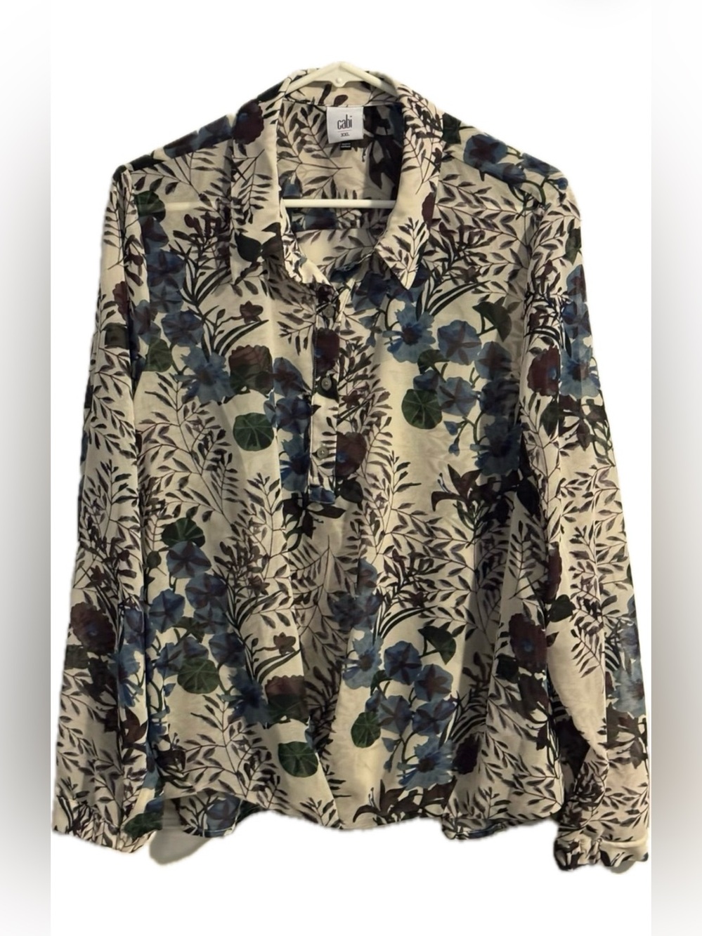 Cabi Blouse Floral Pre-Tucked Semi-Sheer Design XXL